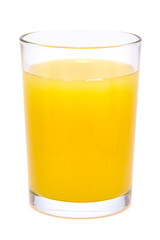Glass of fresh orange juice isolated on white background