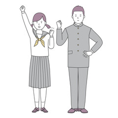 ガッツポーズの女子学生と男子学生の全身イラスト2
