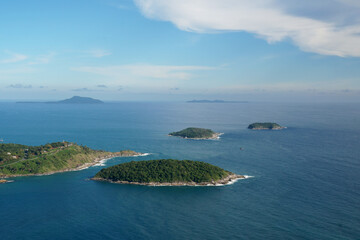 Obraz premium Landscape nature of Black Rock View Point is panorama view point on Phuket island - New famous of Phuket thailand - Blue nature seascape abstract scene - summer sky 