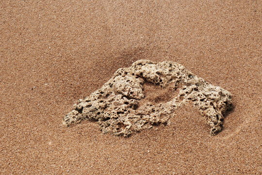 Close up brown stone and brown sand beach nature surfaces textures - abstract background - image from Phuket Thailand