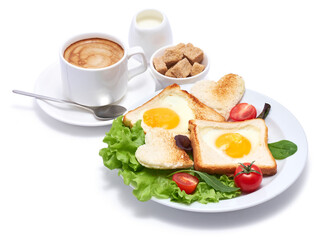 Fried Egg on Toast Bread isolated on white background