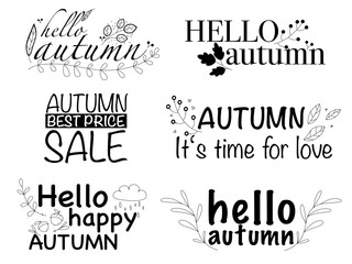 Set of autumn phrases. autumn best price sale. Vector illustration.Modern calligraphy for banner, poster, card.Isolated on white background.