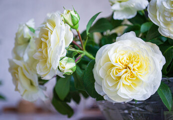 luxury wedding bouquet of white roses close-up