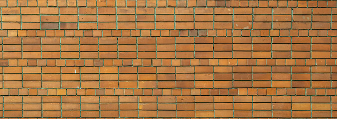 old red brick wall, masonry wide panorama. brickwork texture