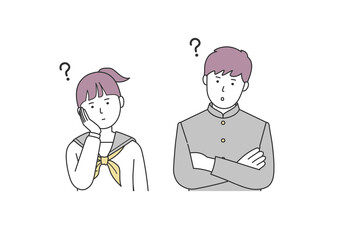 悩む女子学生と男子学生のイラスト