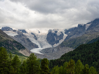 View of the glacier on Bernina pass in Switzerland