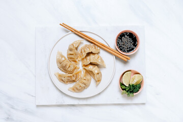 Gyoza dumplings  with soy sauce