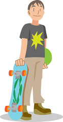 スケートボードを持つ少年