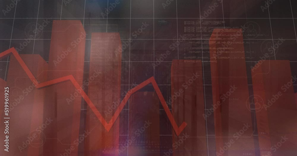 Poster animation of statistical data processing against empty office in background