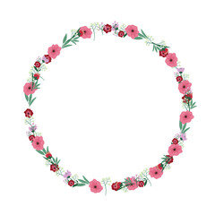 Vector floral wreath. Bright flowers arrange in round border