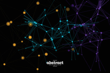 triangle with connection line dots in blue and violet. technology Data comunication theme background for poster banner website brochure template product presentation package design vector eps.