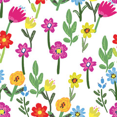 Seamless pattern with flowers on white background.