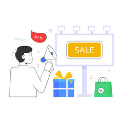 A customizable flat illustration of sale promotion 