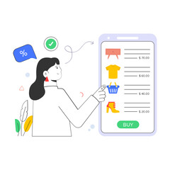 An amazing flat illustration of shopping app 