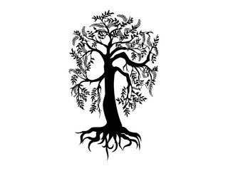 Tree with Roots Icon Vector illustration. Tree with branch leaves and flowers symbols or signs. Emblem isolated on white background, Flat style for graphic and silhouette, logo. EPS10