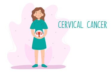 Cervical cancer concept. Female reproductive system. Flat vector illustration