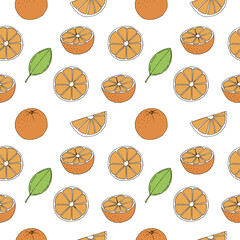 Orange seamless pattern vector illustration, hand drawing colored sketch