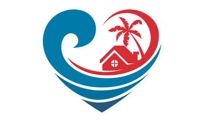 Blue and Red Wave Island Resort Logo Design