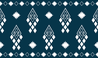 Ikat ethnic background vector. Seamless geometric pattern in white and dark blue theme.  Design for fabric,clothing,home decor,wallpaper,wrapping,ornament.