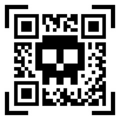 vector black pixel pattern human skull stylized as qr code. isolated on white background. useful as halloween card, all saints day, warning, for web and graphic design, t-shirt print, poster, logo