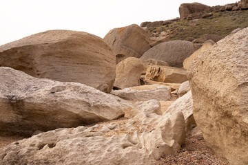 Beautiful rocky boulders by the sea.