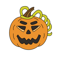 Hand drawn vector illustration of a Jack O lantern pumpkin. Great for Halloween design.