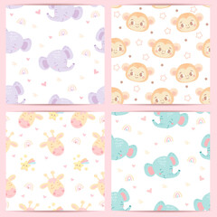seamless pattern with funny animals for babies. vector illustration in pastel colors