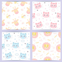 seamless pattern with funny animals for babies. vector illustration in pastel colors