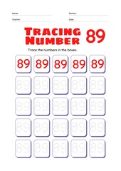 High Resolution full page Kids Counting 51 to 100 Practise Study Material, Number Tracing Homework Set for Preschool kids.