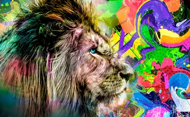 Keuken spatwand met foto Lion head with colorful creative abstract element on white background © reznik_val