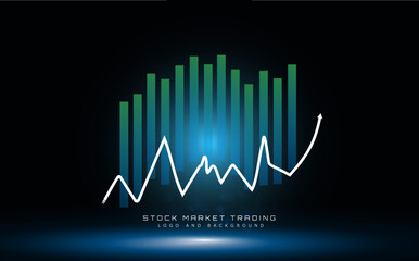 Stock market chart logo on futuristic dark blue background. Forex trading concept with candlestick chart, for financial investment and economic trends, logo idea and business background.