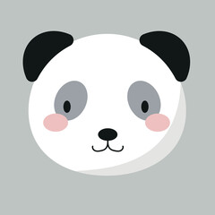Cute panda face, bear muzzle, animal head, portrait. Nursery character card for childish design of wrapping paper, fabric, textile, poster, invitation, graphic, print. Flat cartoon vector illustration