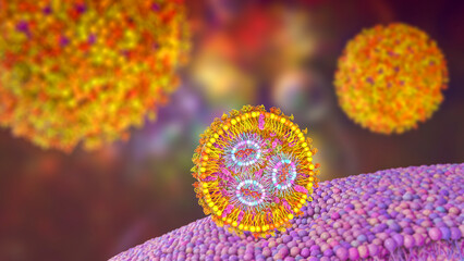 Lipid nanoparticle siRNA antiviral delivery system, 3D illustration - obrazy, fototapety, plakaty