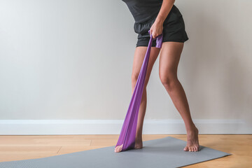 Sports fit home.Girl goes sports, fitness, yoga, meditative breathing practices.Meditation,...