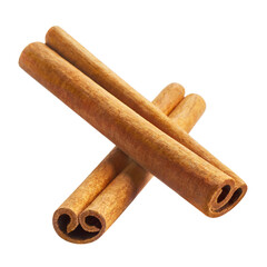 Close-up of two delicious cinnamon sticks, isolated on white background