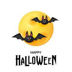 Happy halloween party festival with 3d cute moon and bat illustration