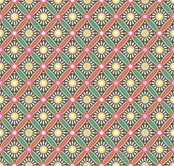 Japanese Colorful Circle Diamond Flower Vector Seamless Pattern