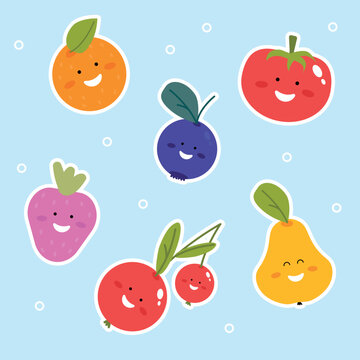 Cute funny fruits and berries