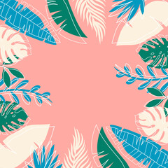 Fototapeta na wymiar Abstract tropical background. For the design of cards, posters, postcards and banners. Hand drawn elements.