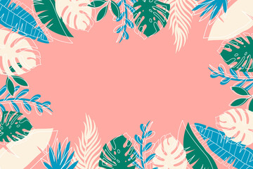 Abstract tropical background. For the design of cards, posters, postcards and banners. Hand drawn elements.