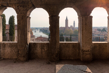 Verona. Veduta dal teatro romano verso la città con il fiume Adige
