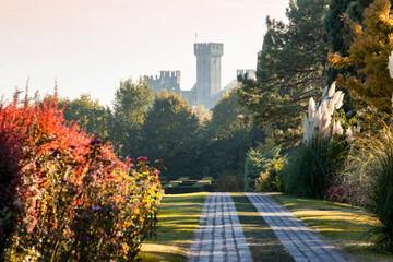 Valeggio sul Mincio. Verona. Parco giardino Sigurt&agrave; verso il Castello Scaligero
