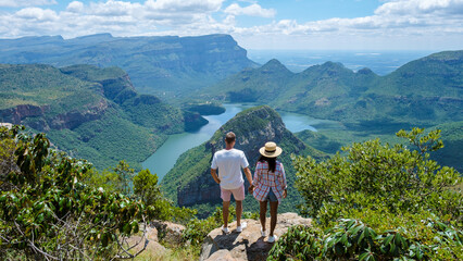 Panorama Route South Africa, Blyde river canyon with the three rondavels, view of three rondavels...