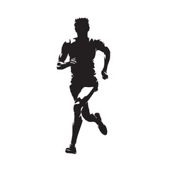 Run, running man, front view, abstract isolated vector silhouette, front view