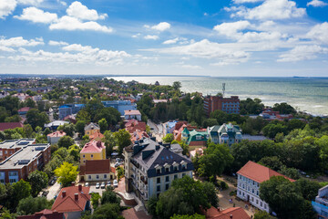Fototapeta na wymiar Aerial view of the resort town of Zelenogradsk