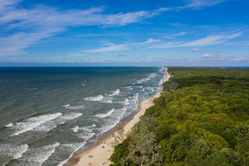 The beach of the Baltic Sea, view from a drone