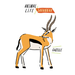 Gazelle Savannah Animal Life Hand drawn Cartoon color illustration
