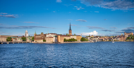 Fototapeta na wymiar Panoramic view of Riddarholmen island - the part of Stockholm Old Town (Gamla Stan) from Sodermalm top, Sweden.