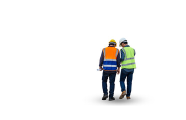 Engineer and worker with clipping path on white background and copy space for construction concepts