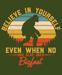 Retro vintage sunset Bigfoot Yeti vector t-shirt design
